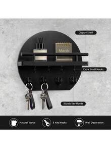 Key Holder For Wall - 9.8 Inch Apartment Wall Decor With Shelf And 8 Key Hooks, Circular Wood Key Hanger For Home Decor - 5 Hooks - View 3