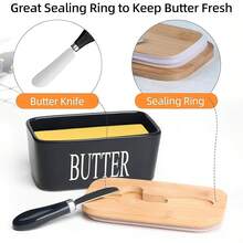1 件陶瓷黄油碟/油储存容器，带不锈钢刮刀和盖子、竹盖和硅胶密封圈，适用于厨房配件、食品储存、万圣节/亡灵节礼物 - 有黑色/绿色/蓝色/白色可选 - 彩色 - 查看 8