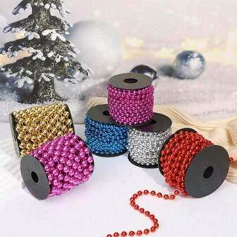 1 件 5 米/90 厘米家居装饰串珠链、项链串珠链，适用于 DIY 婚礼装饰、节日、家居装饰、室内外、手工艺品、串珠窗帘、婚礼和派对装饰、背景装饰、圣诞装饰珠、创意圣诞串珠花环、优雅装饰、DIY 装饰商店橱窗花环、圣诞树装饰、婚礼、家庭派对礼物悬挂