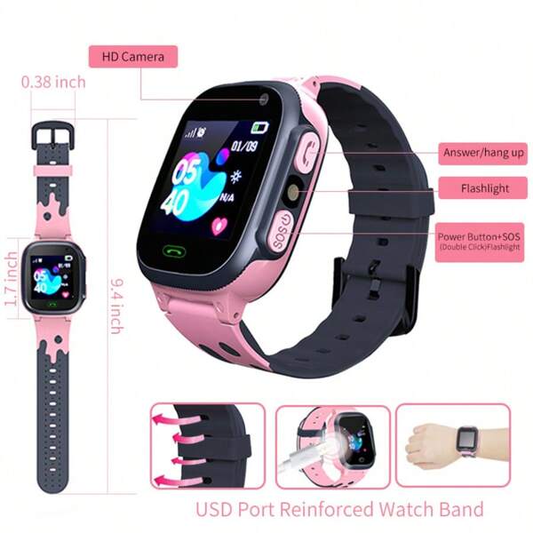 SIMSONLAB 2G Montre Connectée, Cadeau Parfait Pour Les Filles De 6 à 12 Ans, Écran Tactile Haute Définition, Batterie 400mAh, Avec Lampe De Poche, Lecteur De Musique, Podomètre, Convient Aux Filles Et Garçons De 6 à 12 Ans