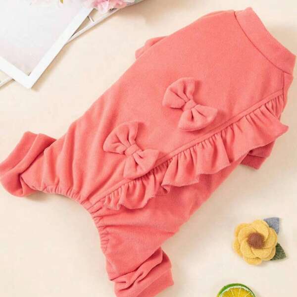 1pc Pet Dog Clothes With Bowknot, Warm Outfit For Small/Medium Dogs, Suitable For Daily Indoor/Outdoor Wear, Autumn/Winter