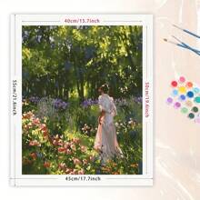 成人 DIY 数字油画丙烯颜料套装，40*50 厘米，含颜料和画笔，适合缓解压力、数字油画、手工绘画、花园女孩设计、房间装饰墙艺术、初学者绘画、送给朋友的完美生日礼物（无框） - 紅色 - 查看 6