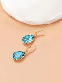 1对欧美风格蓝水晶水滴耳环，时尚优雅耳坠，批发