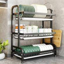 2026 Three-Tier Space-Saving Kitchen Countertop Cutlery Rack, Metal Kitchen Countertop Storage Rack And Shelf With Cutting Board, Large-Capacity Cutlery Drainer, Ideal For Storing Cutlery, Knives, Spoons, And Forks, Black - Black - View 3