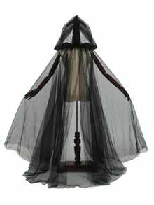 1pc Bride Shawl Halloween Party Cloak Ghost Bride Shawl Witch Vampire Cosplay Game Hooded Cape Horror Party Festival Costume Props Ideal Choice(300*150cm/118*59in)