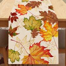 1/25pcs Autumn Maple Leaf Watercolor Table Runner, Seasonal Colorful Botanical Farmhouse Kitchen Home Decor, Thanksgiving Party Supplies, Holiday Gift, Room Decoration, Dining Table Decor - XYZQ37 - View 3