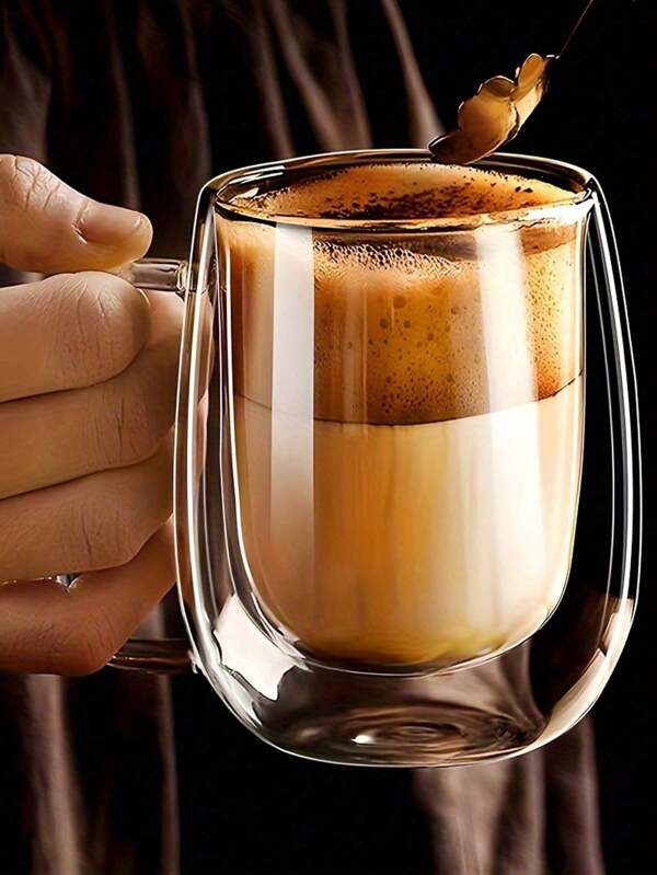 1-2-4pcs/Set Double Wall Insulated Reusable Glass Coffee Mugs, Cappuccino, Latte, Tea, Hot & Cold Drinks Cups With Handle, Suitable For Halloween, Christmas