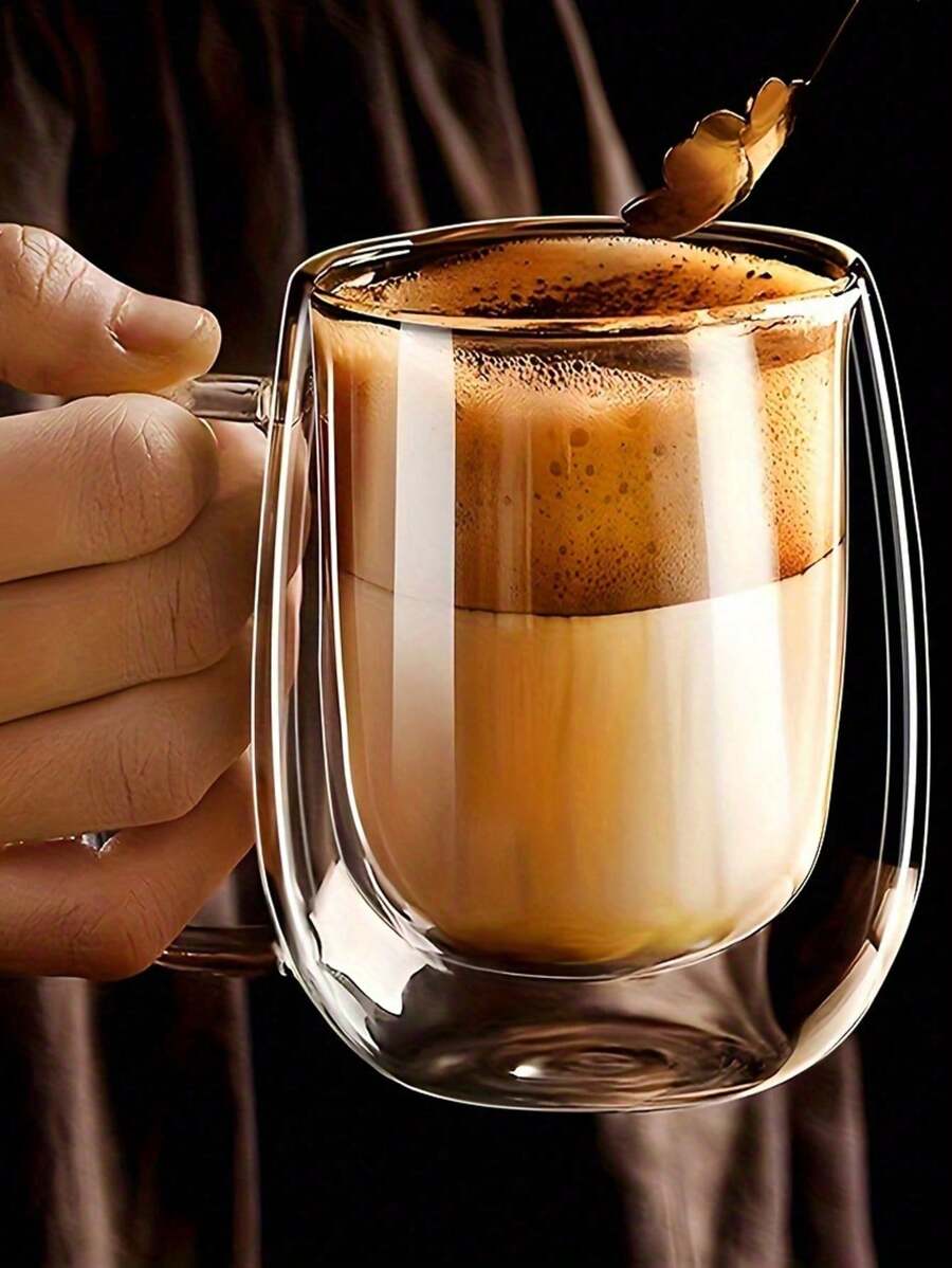 1-2-4pcs/Set Double Wall Insulated Reusable Glass Coffee Mugs, Cappuccino, Latte, Tea, Hot & Cold Drinks Cups With Handle, Suitable For Halloween, Christmas - Multicolor - View 1