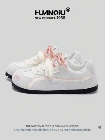 HUANQIU 2025 New Women's Shoes, Women's Skateboard Shoes, A Pair Of And Fashionable Breathable Lace-Up Home Office Outdoor White Shoes Versatile Light And Comfortable White Shoes Lace-Up Soft-Soled Sports Shoes Casual Shoes Running Shoes Christmas Apple Red Four Seasons Shoes
