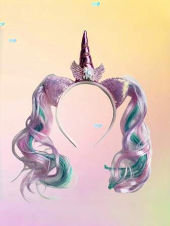 1 st ny enhörningspannbandsperuk för barn, söt tecknad håraccessoar, lämplig för vardagskläder, skolframträdanden, festkläder