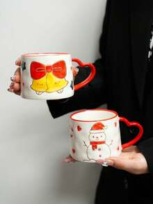 1 件圣诞陶瓷杯，欧洲节日图案礼品咖啡杯，带雪花和圣诞树的可爱少女陶瓷杯，心形创意手绘咖啡杯，圣诞礼物 - 彩色 - 查看 5