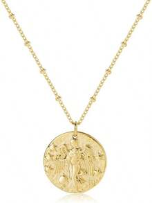Zodiac Coin Embossed Choker Necklace Disc 12 Astrology Horoscope 14K Gold Plated Round Pendant Personalized Necklace Women Men - H 處女座(8月23日至9月22日) - 查看 1