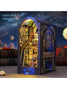 Book Nook Kit, 3D Wooden Puzzle, DIY Miniature House Kit For Book Nook Shelf Insert Decoration, Magic Book House Stand, Bookshelf - Explore The Universe - 查看 5