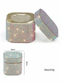 1pc Diamond-Bordered Nail Brush Cleaner Glass Cup With Cover Shiny Rhinestone Glass Manicure Tools - Multicolor - View 6