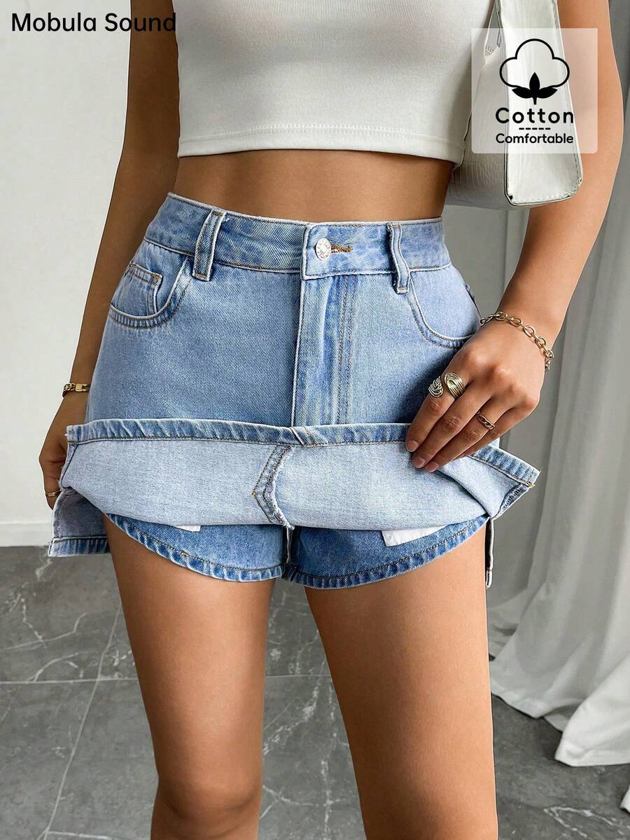 Mobula Sound 性感音乐节休闲短裤裙，百搭夏日度假时尚，优雅时尚 Y2K 别致青春设计 - 藍色 - 查看 1