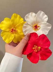 3 件芙蓉花夏威夷派对夏日派对 DIY 装饰人造花草裙舞女孩头饰花（白色）、爪夹、发夹、发夹、发夹、发夹