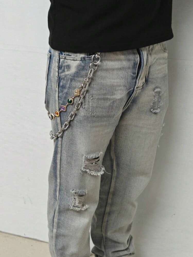 Assorted Color Agate Double-Layer Keychain With O-Shape Crystal Waist Chain, Fashion Luxury Accessory For Men And Women, Random Color Delivery - Multicolor - View 2