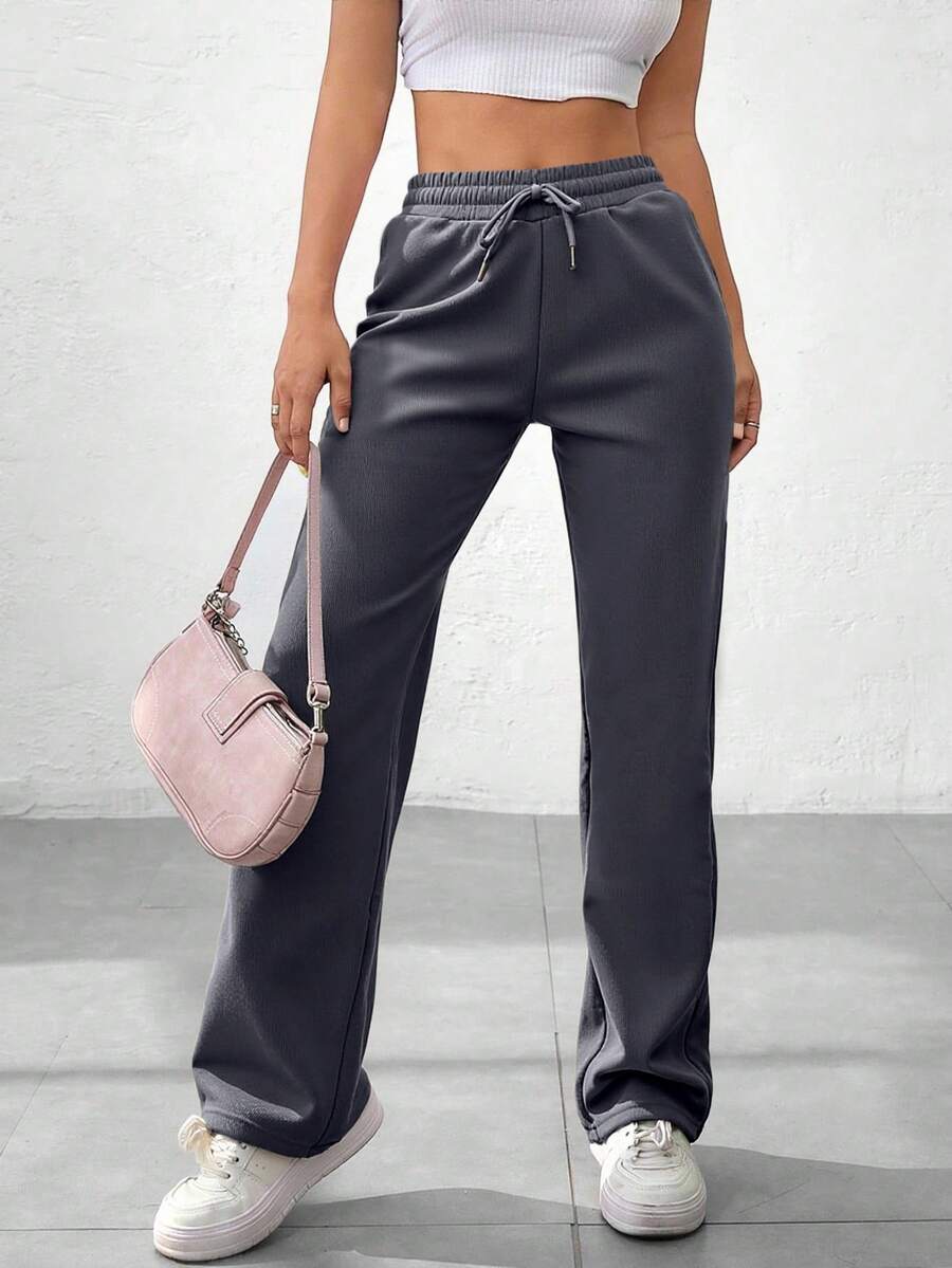 Pants Recto Acanalado Mujer Jareta Ajuste Textura Pana