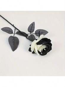 Künstlicher Strauß aus schwarzen und weißen Rosen, Kunststoff Gothic Fake Blumen für Hochzeiten, Halloween Dekoration realistische Rosenstängel für Zuhause und Büro