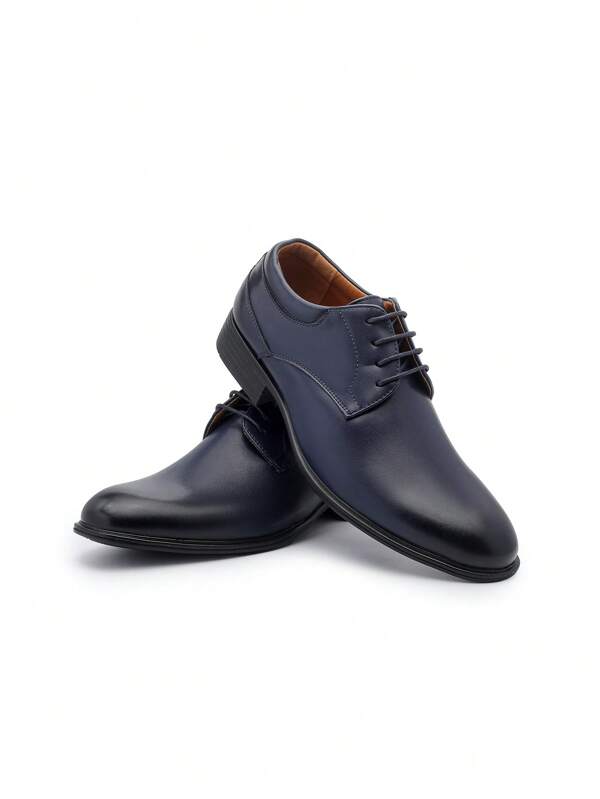 Zapatos casuales y de negocios de punta lisa con cordones para hombres, zapatos formales de vestir de unicolor minimalista para todas las estaciones