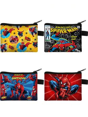 Marvel Spider-Man Coin Purse Polyester Cartoon Animation Portable Card Holder Fashion Small Storage Bag For Lipstick, Brush, Skincare, Mobile Phone, Coin, Small Items, For Home, Gift, Vacation And Festival Halloween Christmas Multifunctional Use