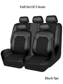 全套汽车座椅套（5座/9件），前排座椅套（2座/4件），通用型汽车座椅套，采用皮革和3D透气网布制成，拉链设计，预留头枕开口，适用于轿车、卡车和SUV，兼容安全气囊。9件套包含：2个前排座椅套、1个靠背套、1个后排座椅套和5个头枕套。4件套包含：2个前排座椅套和2个头枕套。