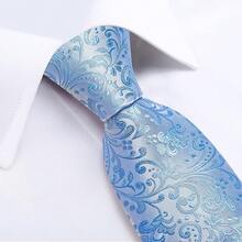 Silk Floral Necktie Set With Tie Clip, Handkerchief & Cufflinks - Solid Blue Floral - View 11