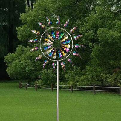 3D Metal Windmill Outdoor Decor, Stainless Steel Multi-Color Yard Decoration, Creative Garden Decor Rotating Wind Spinner, Housewarming Gift