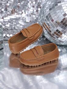 一双男童女童2025春秋新款儿童豆豆鞋男女童时尚超纤皮单踢鞋软底皮鞋 - 棕色 - 查看 6