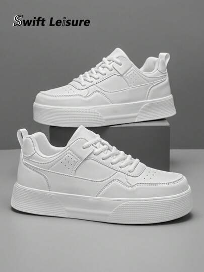 Zapatillas de skate blancas con parches y cordones para hombre, zapatillas deportivas casuales y de moda para uso diario, ir y venir y caminar, zapatillas deportivas unisex