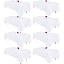 8 Packs White Table Cloth Rectangle 60x102 Inch For 6 Foot Rectangle Tables, Wrle Resistant Polyester Fabric Tablecloth Washable Rectangular Table Covers For Dining Wedding Party Buffet - 白色+++8+件裝+-+60+x+102+英寸 - 查看 1