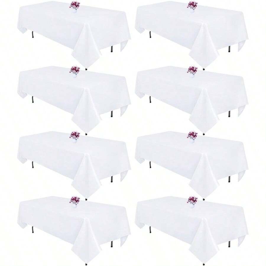 8 Packs White Table Cloth Rectangle 60x102 Inch For 6 Foot Rectangle Tables, Wrle Resistant Polyester Fabric Tablecloth Washable Rectangular Table Covers For Dining Wedding Party Buffet - 白色+++8+件裝+-+60+x+102+英寸 - 查看 1
