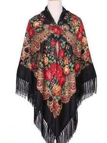 1 件女士复古红黑多色传统印花围巾、时尚披肩、温暖冬季流苏面料围巾、派对装饰奢华斗篷 - 彩色 - 查看 10