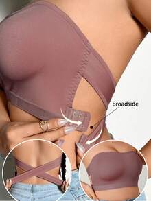 1 件大码女士舒适简约休闲无缝运动文胸 - 无钢圈针织面料 - 棕色 - 查看 3