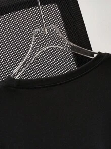 Manfinity LEGND Camiseta de manga corta de cuello redondo semitransparemte ligera con estampado de letras casual para hombres, camisetas de verano casuales vintage para hombres - Negro - Ver 5