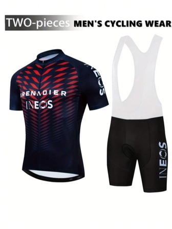 Men'S Professional Cycling Jersey And Shorts Set - "INEOS" Team Design, Breathable, Moisture-Wicking, High-Density Sponge Seat, Sleeveless Top With Racerback, Short Sleeve Shirt, Summer Sports Attire, Cycling Gear Racerback Top Polyester Fiber