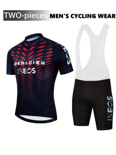 INEOS Team Design Men's Professional Cycling Jersey And Shorts Set - High Density Foam Padded Seat, Sleeveless Top Paired With Utility Short Sleeve Shirt, Summer Sportswear, Polyester Fiber Cycling Utility Top