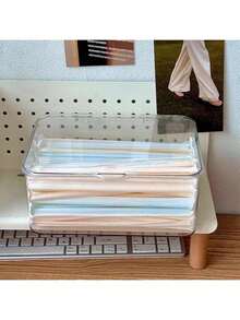 1pc Transparent Lid Straw Holder, Plastic Straw Dispenser, Desktop Storage Box, Suitable For Kitchen, Office, Cabinet Storage, Can Also Hold Pencils