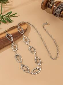 1pc Women's Western Style Belt, Hollow Five-Pointed Star Chain Waist Decoration, Fashion Versatile Body Chain Suitable For Sweater Dress, Beach, Party Fall, Autumn, Halloween - Silver - View 2