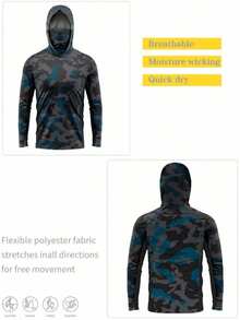 男士钓鱼衬衫，长袖，带帽遮面，钓鱼服 - 深灰色 - 查看 3