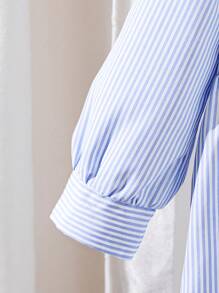 年轻女孩返校休闲可爱刺绣领衬衫裙配蓝色披肩，开学装