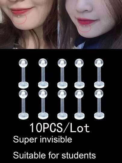 10pcs Invisible Clear Acrylic Lip Studs, Cartilage Earrings, Soft Body Piercing Jewelry Replacement