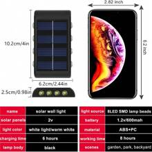 8LED燈珠太陽能上下光線燈戶外防水，現代北歐式壁燈照亮外部陽光感應燈，黑色外牆燈載具安裝在房屋花園門廊（暖色燈光，1入） - 8LED-暖光 - 查看 3