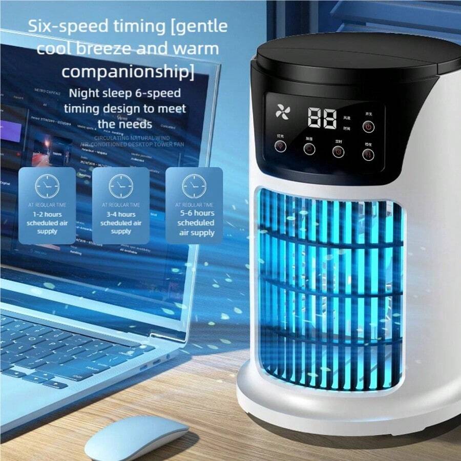 Portable Air Conditioner Fan Household USB Air Cooler 6H Timer Air Cooler Fan 6 Speeds Desktop 300ML Water Tank Air Conditioner
