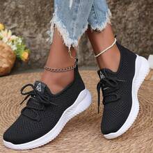 Women'S Breathable Knitted Sports Shoes - Lightweight And Comfortable Low - Top Running Shoes, Soft - Soled Shoes Suitable For Wearing All Year Round - 黑色 - 查看 4