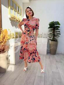 VESTIDO MIDI MALHA EVASÊ MODESTO MODA EVANGÉLICA Listrado Malha Bainha com babado Com cinto Noite Feriado Casamento Casa Night Trabalhar congresso brunch Formal e Noturno Sessão de fotos