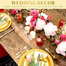 50/30/20/10/5pcs 9inch/7inch Round Gold Plates, Suitable For Desserts, Cakes, Meals, Seasonal Dinnerware, Great For Christmas, Halloween, Easter, Thanksgiving, Parties, Graduations, Weddings, Picnics