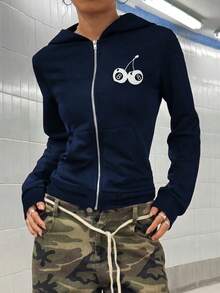 Jachetă slim fit pentru femei, stil streetwear Y2K, casual, minimalist, cu imprimeu solid, de bază, pentru zi cu zi