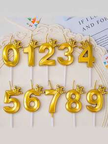 Latest Gold Shell Crown Numbered 0-9 Birthday Anniversary Party Cake Decorative Candles - Gold - View 9