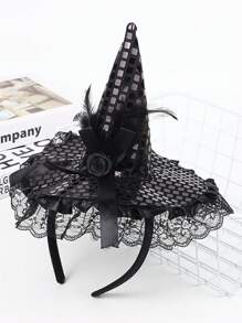 1 件万圣节女巫魔法派对帽头带，蕾丝边闪光服装配饰 - 黑色 - 查看 1